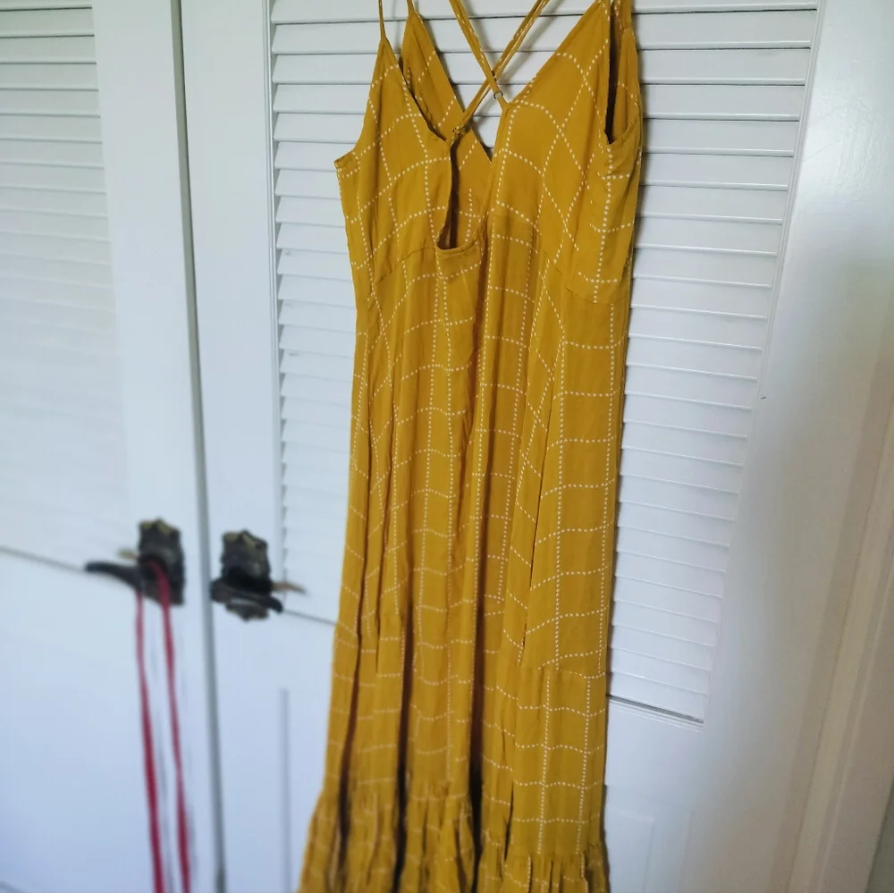 Free People Intimately Marigold Yellow w/ White Stars Snap Front Sundress Small
